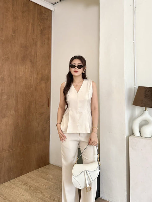 V-Neck Sleeveless Vest With Trousers sets